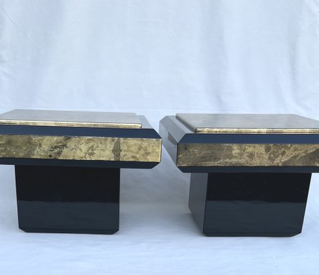 Lacquer & Gold Leaf Side Tables from Maison Roméo, 1970s, Set of 2-AWH-1347689