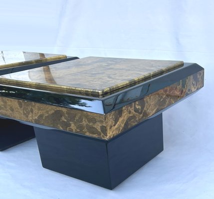 Lacquer & Gold Leaf Side Tables from Maison Roméo, 1970s, Set of 2-AWH-1347689