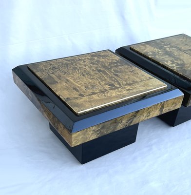 Lacquer & Gold Leaf Side Tables from Maison Roméo, 1970s, Set of 2-AWH-1347689