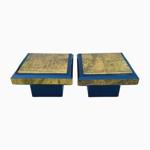 Lacquer & Gold Leaf Side Tables from Maison Roméo, 1970s, Set of 2-AWH-1347689