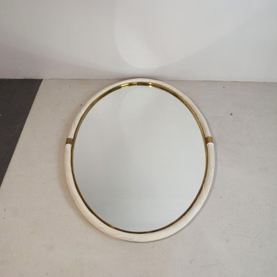 Lacquer Wicker and Brass Mirror-JQO-1340754