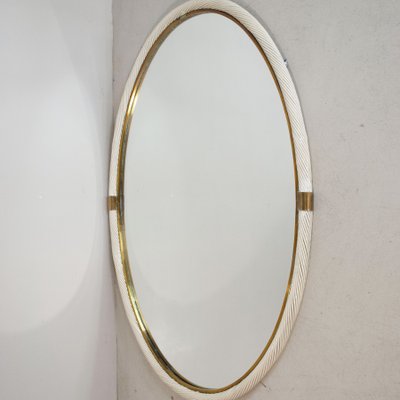 Lacquer Wicker and Brass Mirror-JQO-1340754