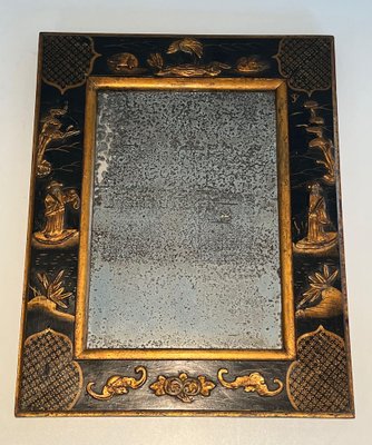 Lacquered and Gilded Mirror with Chinoiserie Decoration in the style of Maison Jansen, 1940-BA-1698358