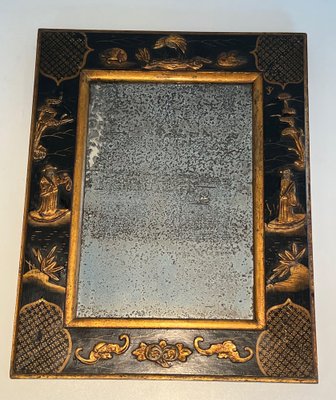 Lacquered and Gilded Mirror with Chinoiserie Decoration in the style of Maison Jansen, 1940-BA-1698358