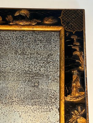 Lacquered and Gilded Mirror with Chinoiserie Decoration in the style of Maison Jansen, 1940-BA-1698358