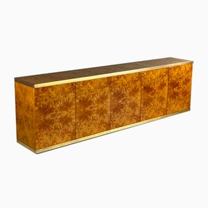 Lacquered Burlwood and Brass Credenza, 1970s-GNW-2041609