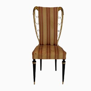 Lacquered Chair with Gold Carved Inserts and Brass Details attributed to Guglielmo Ulrich, 1950s-IJR-1438297