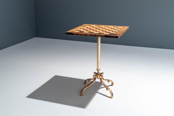 Lacquered Goatskin and Brass Chess Table by Aldo Tura, Italy, 1970s-ITV-1299157