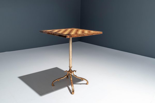 Lacquered Goatskin and Brass Chess Table by Aldo Tura, Italy, 1970s-ITV-1299157