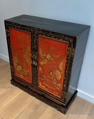 Lacquered Wood Cabinet with Chinese Decorations, 1940s-BA-1741919