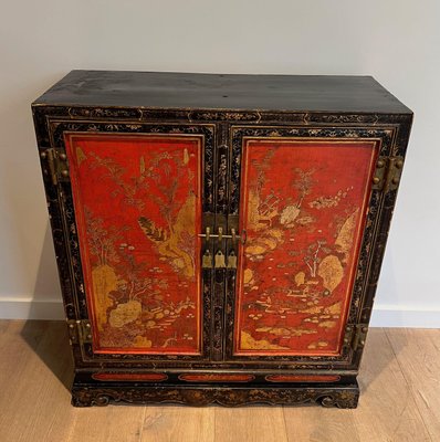 Lacquered Wood Cabinet with Chinese Decorations, 1940s-BA-1741919