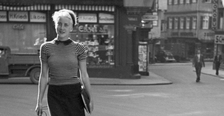 Lady Walking the Dog at Cafe Kriech, Stuttgart Germany, 1935-DYV-988167