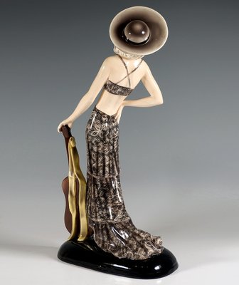 Lady with Hat and Guitar Figure attributed to Stephan Dakon for Goldscheider, Vienna, 1934-EMT-1818047