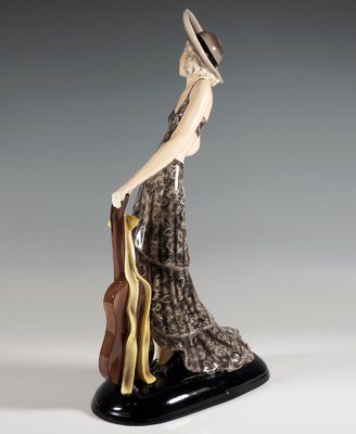 Lady with Hat and Guitar Figure attributed to Stephan Dakon for Goldscheider, Vienna, 1934-EMT-1818047