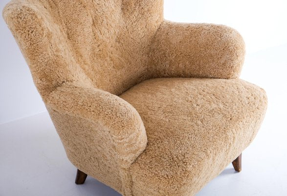 Laila Armchairs in Sheepskin by Ilmari Lappalainen for Asko, 1950s, Set of 2-QU-1761361