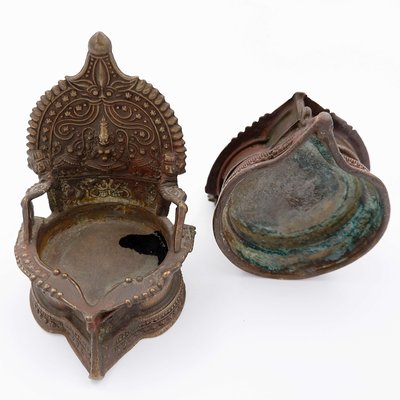 Lakshmi Oil Lamps in Bronze, India, Set of 2-NYF-2019200