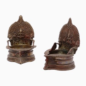 Lakshmi Oil Lamps in Bronze, India, Set of 2-NYF-2019200