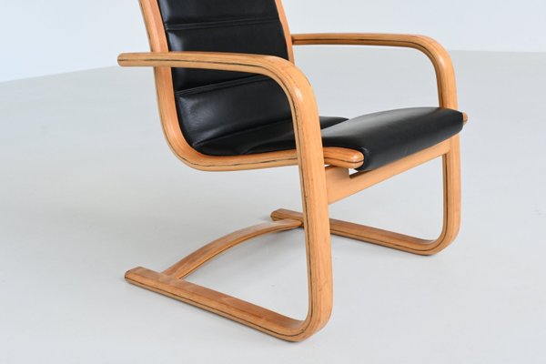 Lamello Lounge Chair in Black Leather by Yngve Ekström for Swedese, 1960s-BXV-2021740