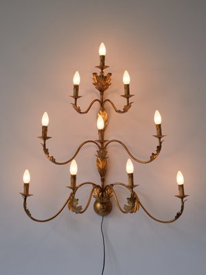 Large 10 Arm Gilded Wall Light by Banci Firenze, Italy, 1960s-FMT-1438385