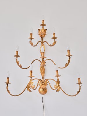 Large 10 Arm Gilded Wall Light by Banci Firenze, Italy, 1960s-FMT-1438385