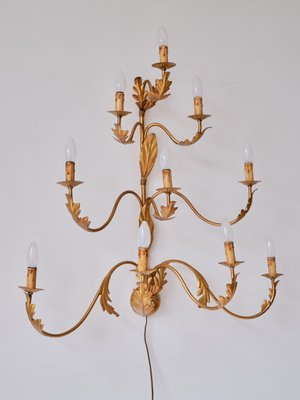 Large 10 Arm Gilded Wall Light by Banci Firenze, Italy, 1960s-FMT-1438385