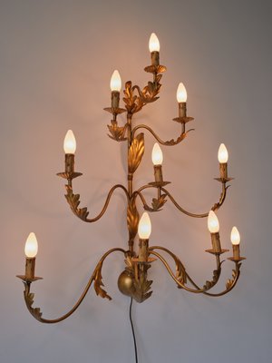 Large 10 Arm Gilded Wall Light by Banci Firenze, Italy, 1960s-FMT-1438385