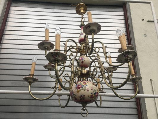 Large 12-Light Ceramic Chandelier, 1950s-WQQ-666494