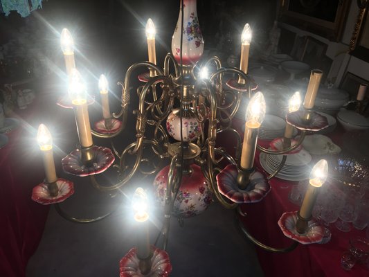 Large 12-Light Ceramic Chandelier, 1950s-WQQ-666494