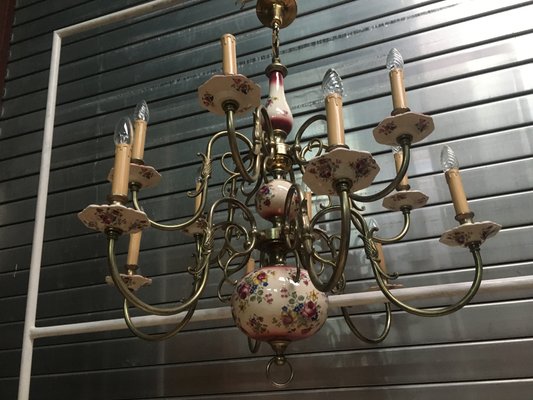 Large 12-Light Ceramic Chandelier, 1950s-WQQ-666494