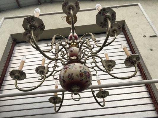 Large 12-Light Ceramic Chandelier, 1950s-WQQ-666494