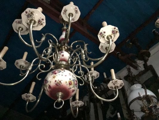 Large 12-Light Ceramic Chandelier, 1950s-WQQ-666494