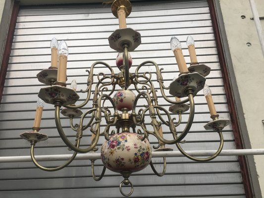 Large 12-Light Ceramic Chandelier, 1950s-WQQ-666494