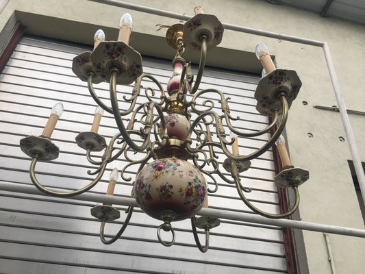 Large 12-Light Ceramic Chandelier, 1950s-WQQ-666494