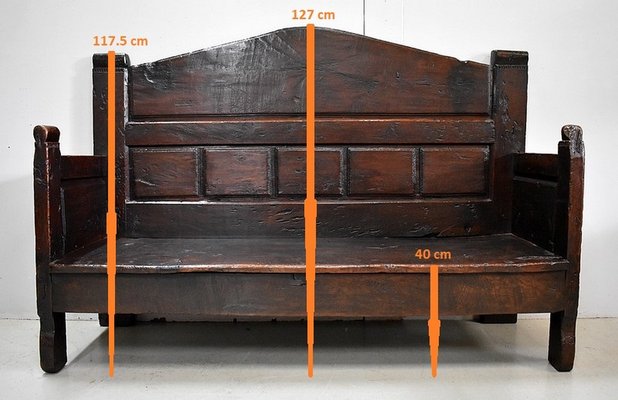 Large 17th Century Oak Bench with High Backsplash-RVK-742448