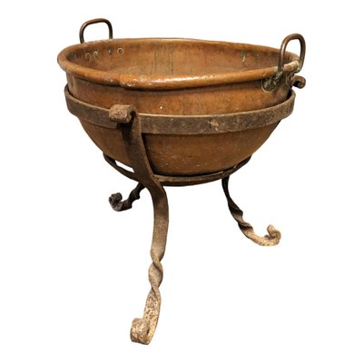 Large 18th-Century Copper Cauldron on Stand-HLV-1757728