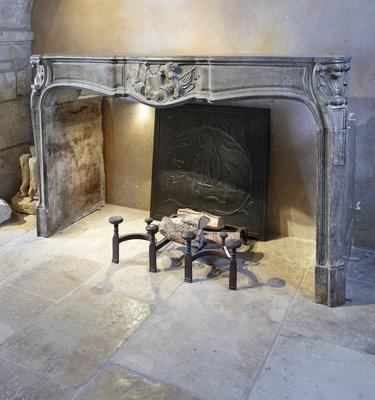 Large 18th Century French Limestone Fireplace-TDA-1376348