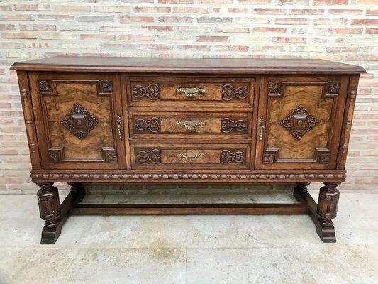 Large 19th Century Catalan Spanish Buffet with Drawers and Mirror Crest-NOU-737539