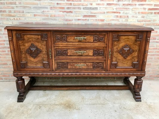 Large 19th Century Catalan Spanish Buffet with Drawers and Mirror Crest-NOU-705892