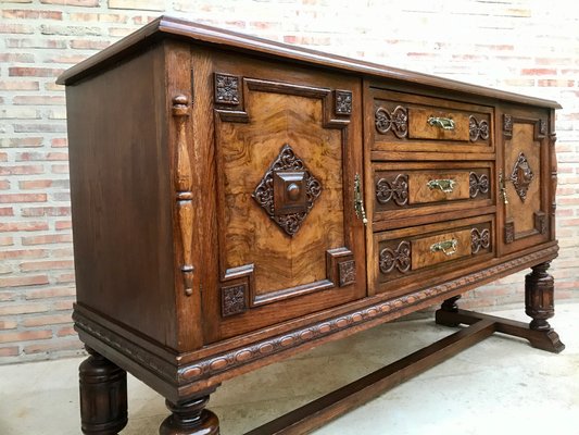 Large 19th Century Catalan Spanish Buffet with Drawers and Mirror Crest-NOU-705892