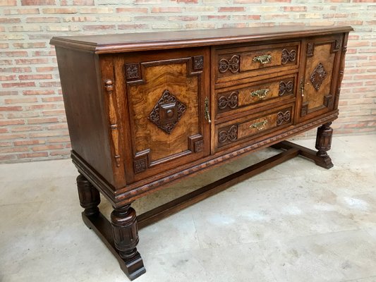 Large 19th Century Catalan Spanish Buffet with Drawers and Mirror Crest-NOU-705892