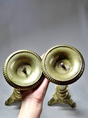 Large 19th Century Gilded Bronze Church Candlehticks, Set of 2-GRD-2035990