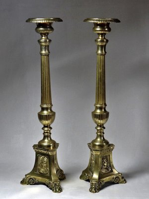 Large 19th Century Gilded Bronze Church Candlehticks, Set of 2-GRD-2035990