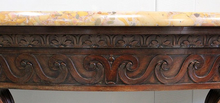 Large 19th Century Louis XVI Style Mahogany Console Table with Marble Top-RVK-705619