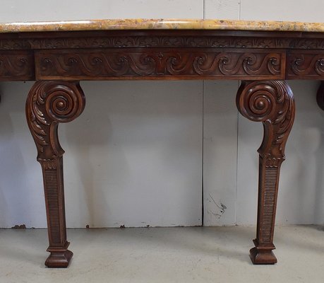 Large 19th Century Louis XVI Style Mahogany Console Table with Marble Top-RVK-705619