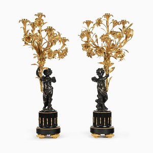 Large 19th Century Patinated and Gilt Bronze Candleholders, Set of 2-NQ-624903