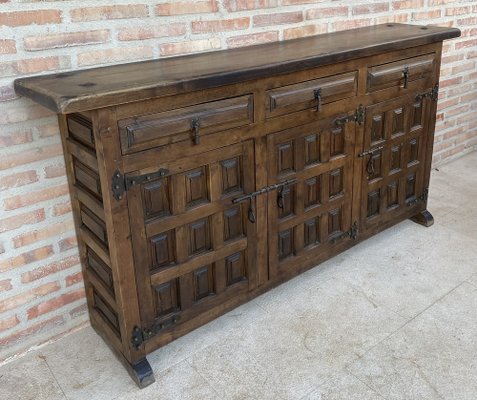 Large 20th Century Catalan Spanish Baroque Carved Walnut Tuscan Credenza or Buffet, 1900s-NOU-1718555