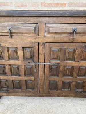 Large 20th Century Catalan Spanish Baroque Carved Walnut Tuscan Credenza or Buffet, 1900s-NOU-1718555