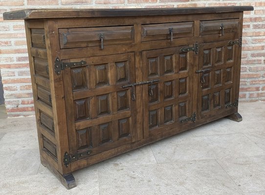 Large 20th Century Catalan Spanish Baroque Carved Walnut Tuscan Credenza or Buffet, 1900s-NOU-1718555