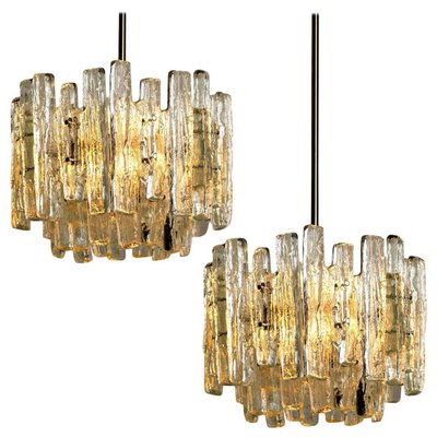 Large 3-Tier Chrome Ice Glass Chandeliers by J.t. Kalmar, Set of 2-VDW-885961