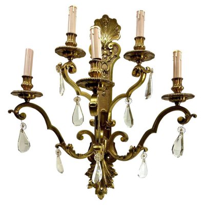 Large 5-Light Wall Lamp in Bronze with Crystal Decoration, 1910-MJY-1738287